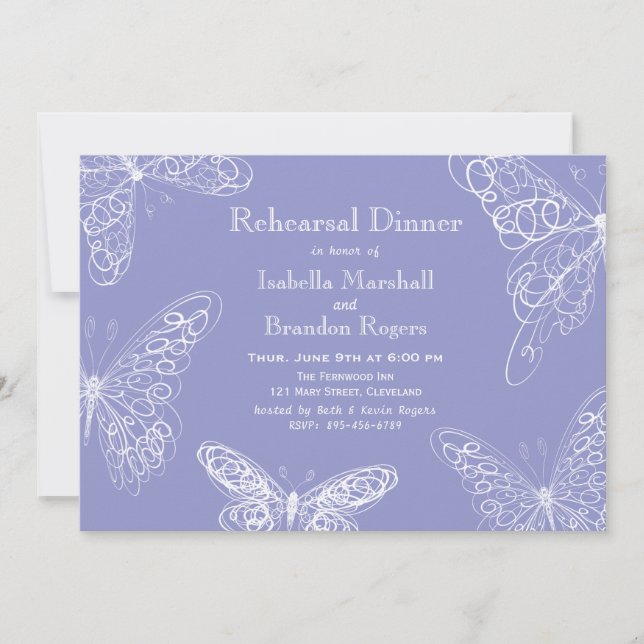 Violet Butterfly Rehearsal Dinner Invitation (Front)