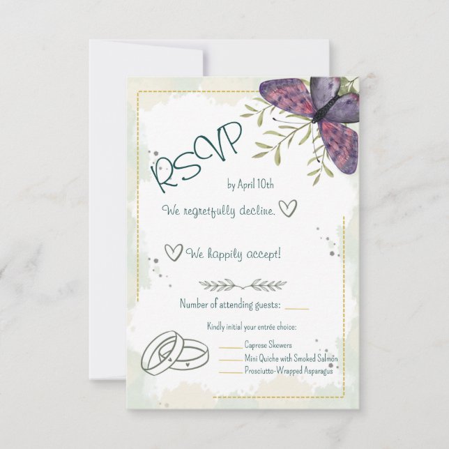 Violet Butterfly Watercolour  RSVP Card (Front)