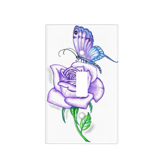 Violet Butterfly with Rose Light Switch Cover (Front)