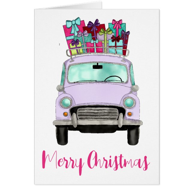 Violet Car with Christmas Gifts Cards (Front)