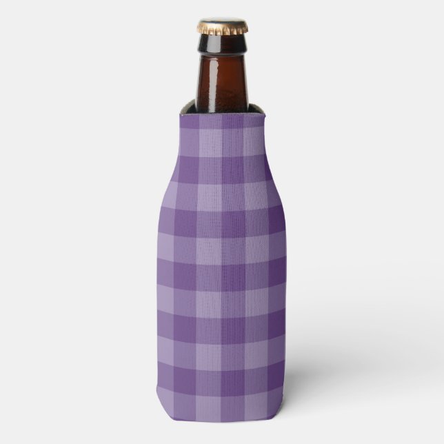 Violet checkered background bottle cooler (Bottle Front)