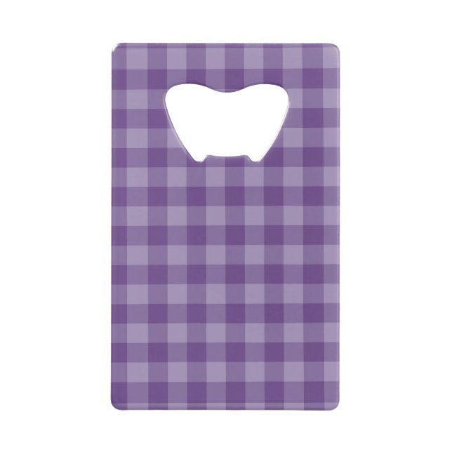 Violet checkered background credit card bottle opener (Front)