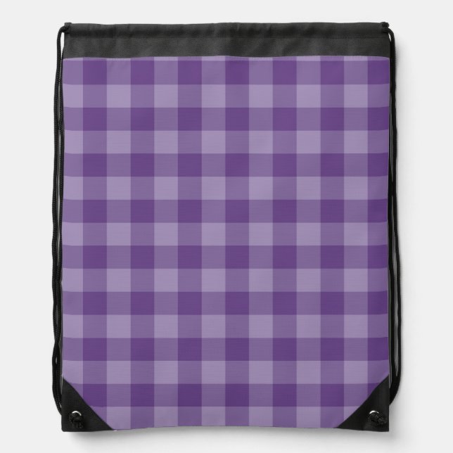 Violet checkered background drawstring bag (Front)