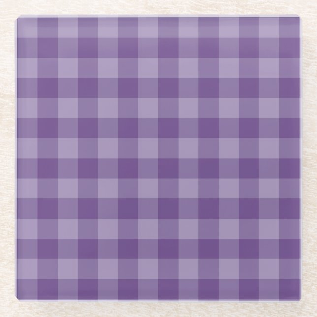 Violet checkered background glass coaster (Front)