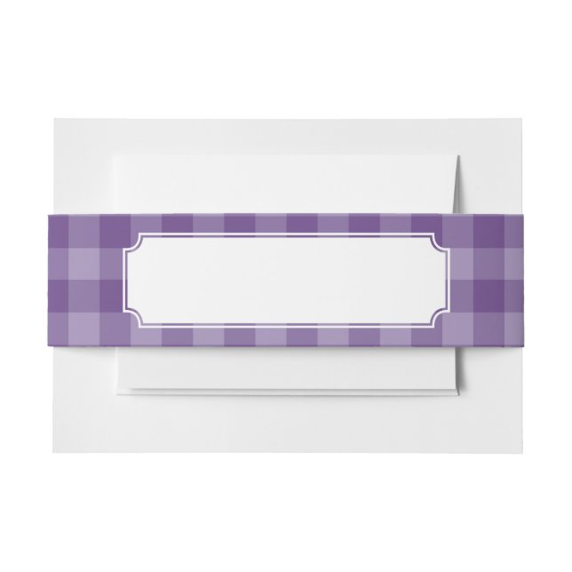 Violet checkered background invitation belly band (Front Example)