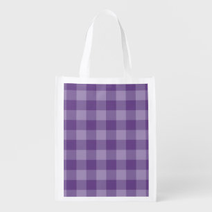 Violet checkered background reusable grocery bag