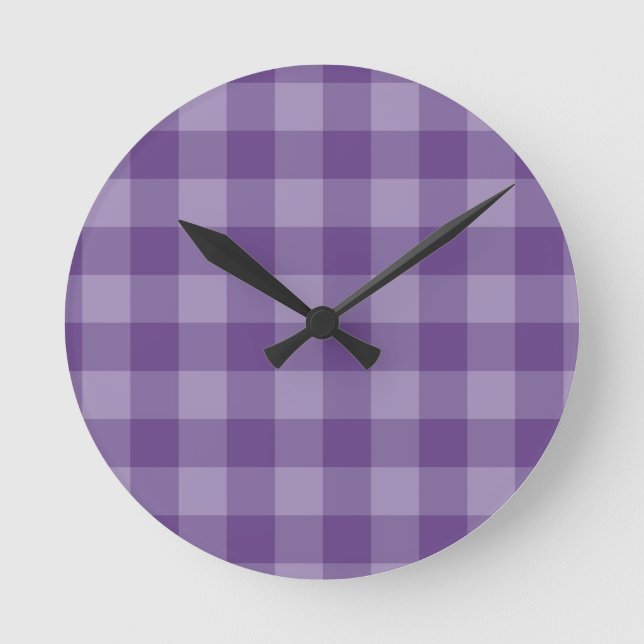 Violet checkered background round clock (Front)