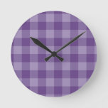 Violet checkered background round clock