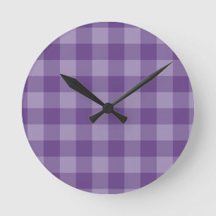 Violet checkered background round clock