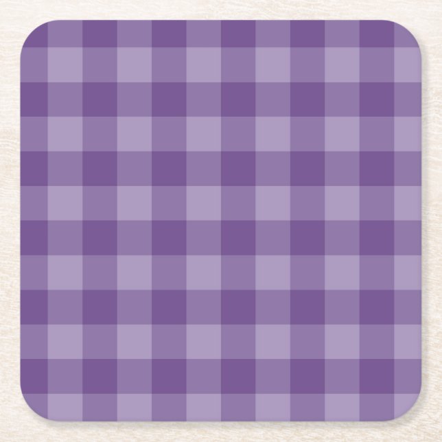 Violet checkered background square paper coaster (Front)