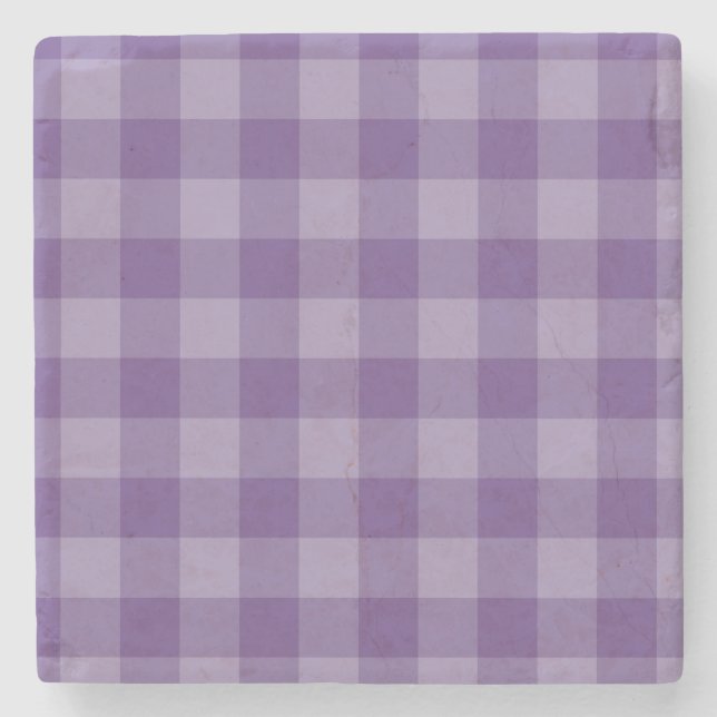 Violet checkered background stone coaster (Front)