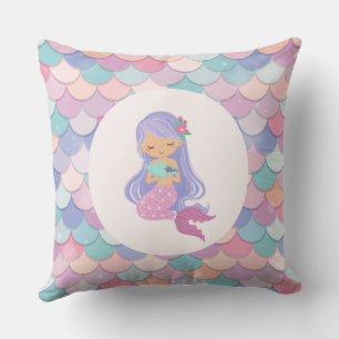 Violet Childish Mermaid  Throw Pillow
