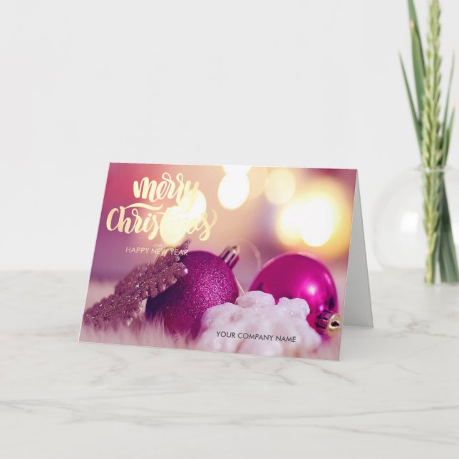 Violet Christmas Balls Company Greeting Holiday Card (Front)