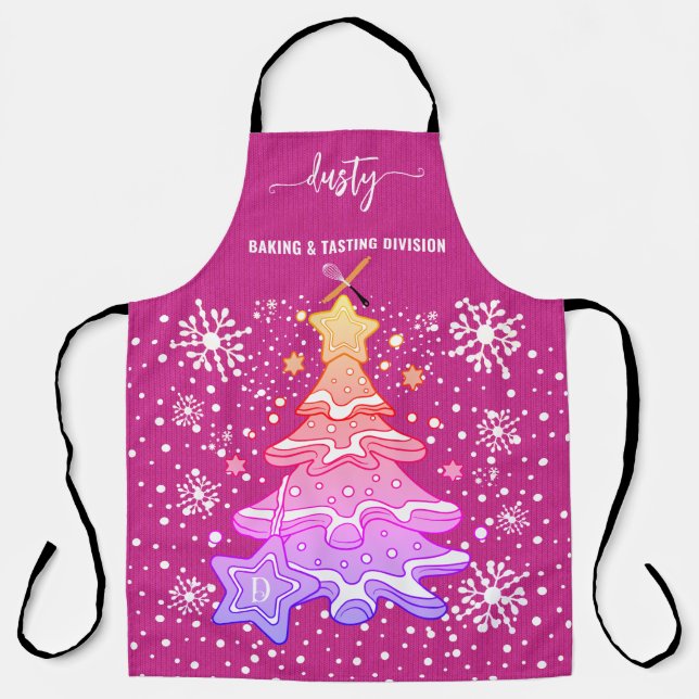 Violet Christmas Tree Cookie Baking Crew Snowflake Apron (Front)