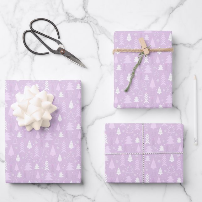 Violet Christmas trees Xmas wrapping paper sheets (Front)