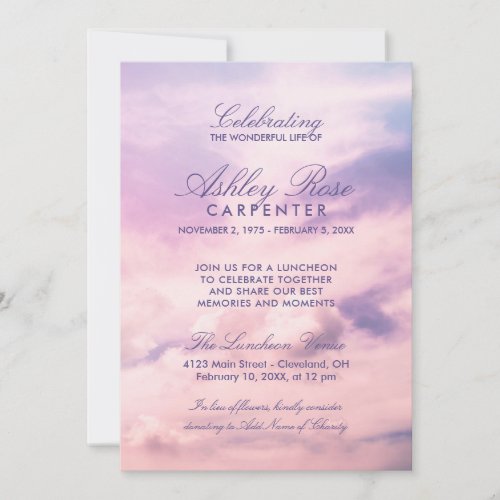 Violet Clouds Celebration of Life Memorial Invitation