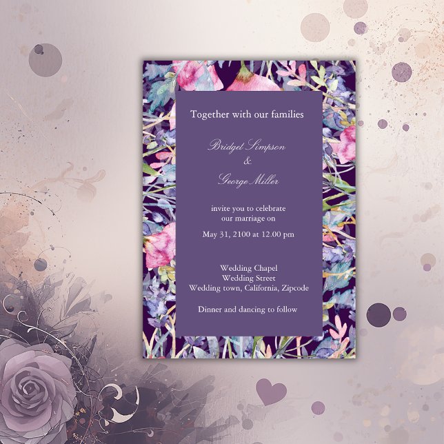 violet colorful wildflower greenery wedding invitation (Creator Uploaded)