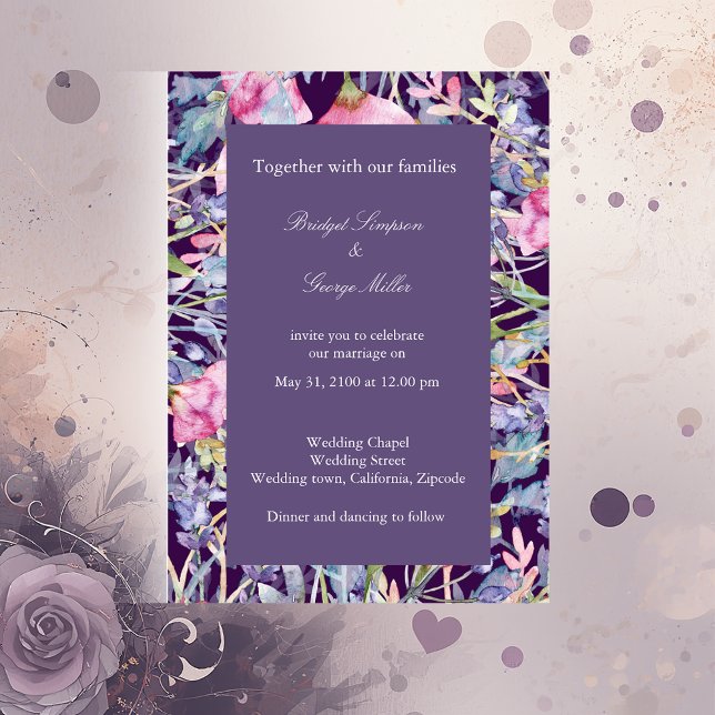 violet colorful wildflower greenery wedding invitation (Creator Uploaded)