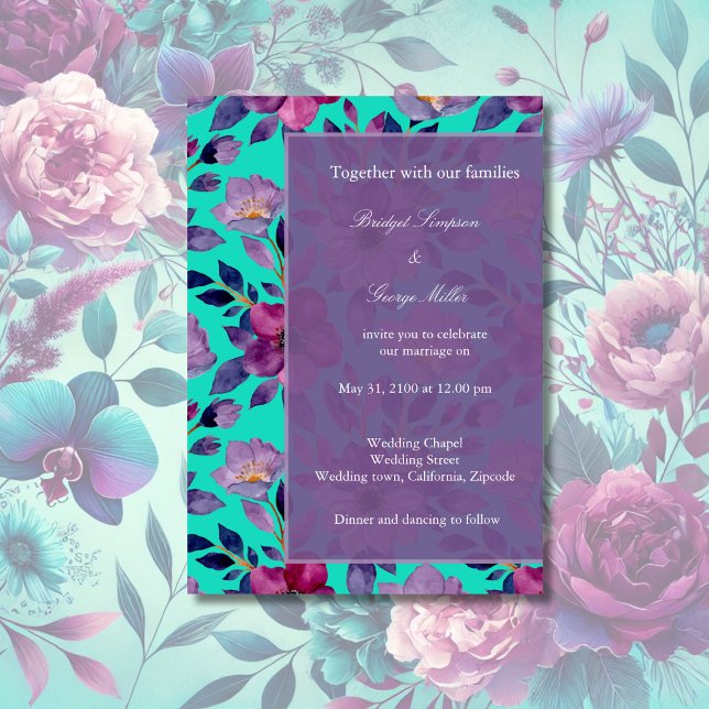 violet colorful wildflower greenery wedding invitation (Creator Uploaded)