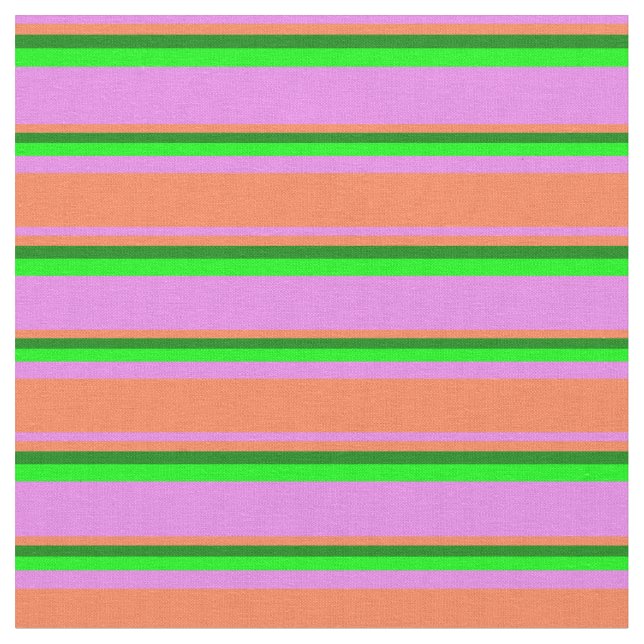 Violet, Coral, Green, and Lime Lines Pattern Fabric (Close Up)