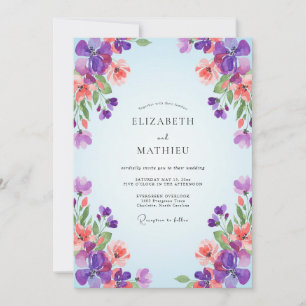 Violet Coral Wildflower Wedding Invitation
