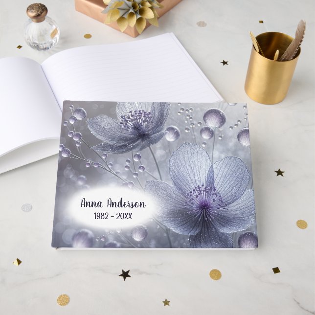 Violet Cosmos and Dew Drops Guest Book (Front Open)