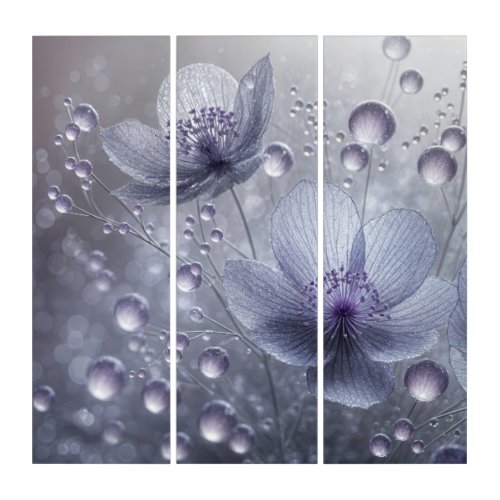 Violet Cosmos and Dew Drops Triptych