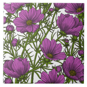 Violet cosmos flowers ceramic tile