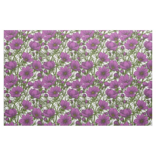 Violet cosmos flowers fabric