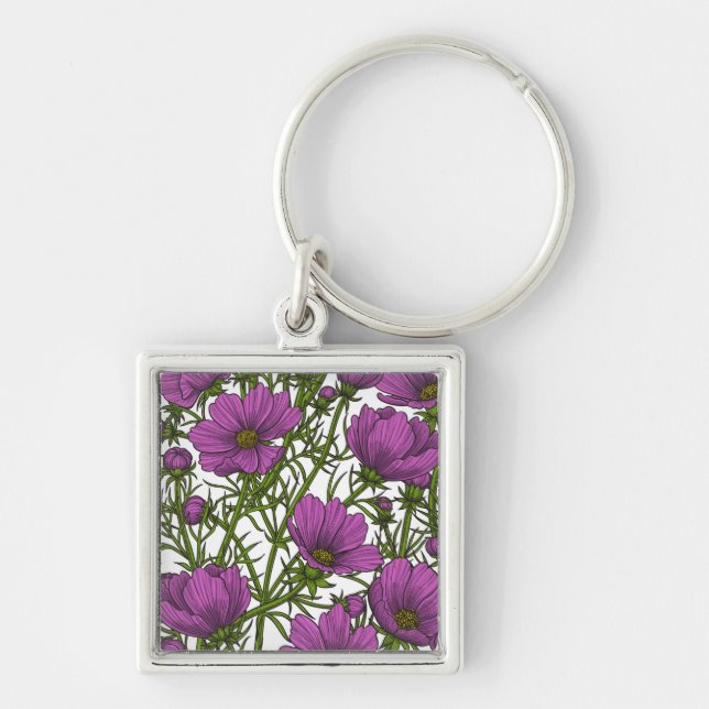 Violet cosmos flowers keychain (Front)