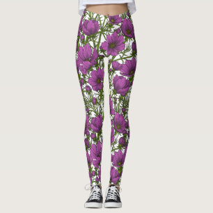 Violet cosmos flowers leggings
