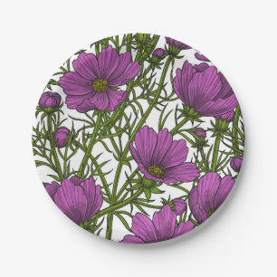 Violet cosmos flowers paper plates