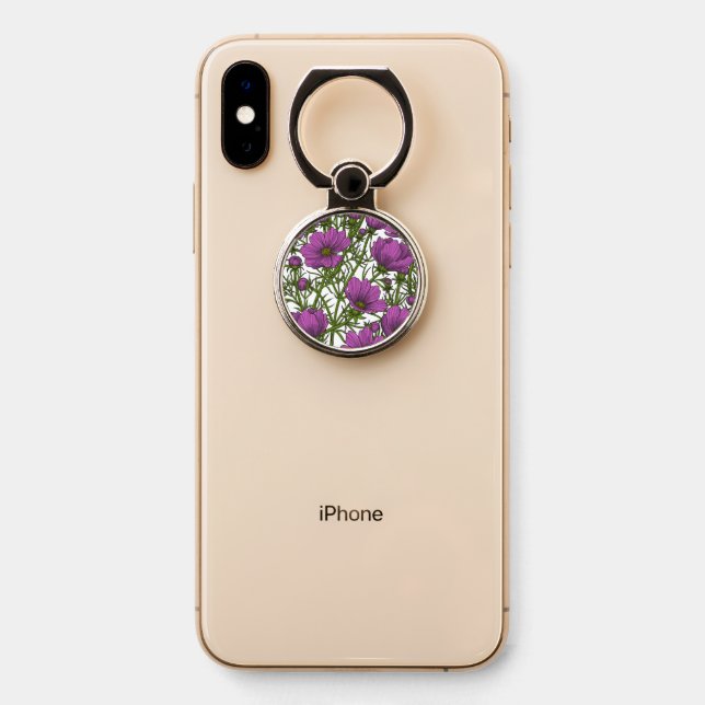 Violet cosmos flowers phone ring stand (On Phone)