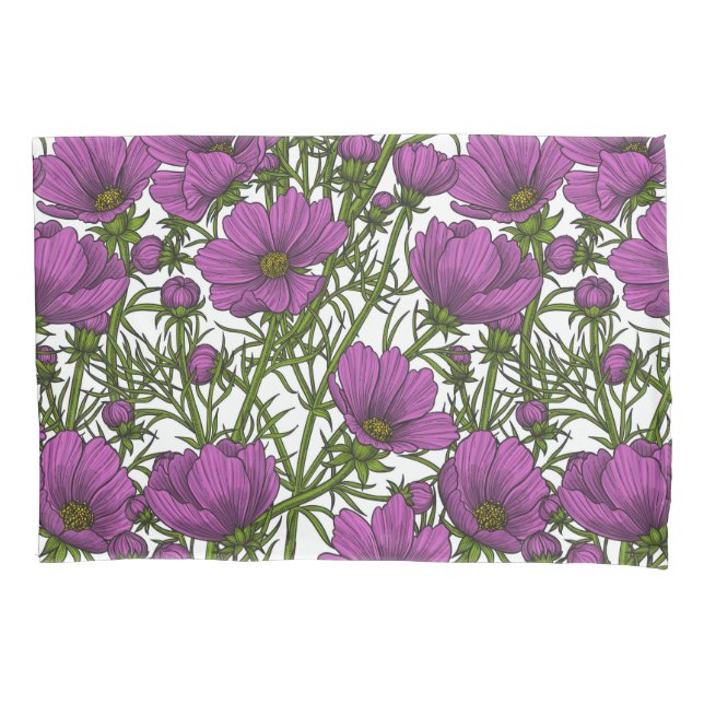 Violet cosmos flowers pillow case (Front-Left)