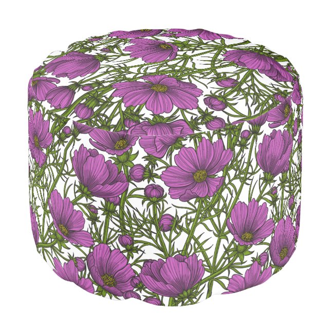 Violet cosmos flowers pouf (Angled Front)