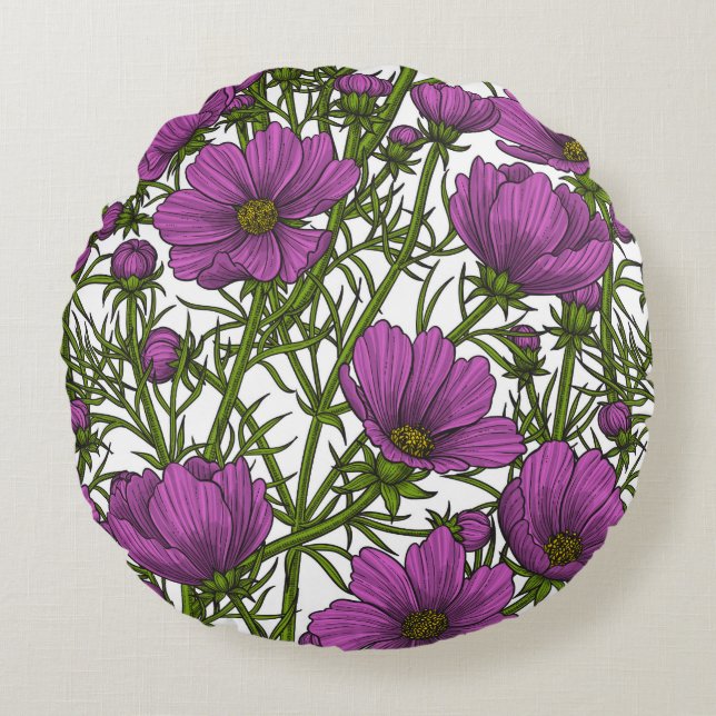 Violet cosmos flowers round pillow (Front)