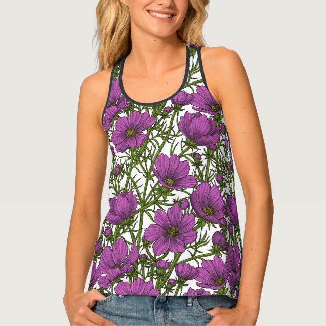 Violet cosmos flowers tank top (Front)