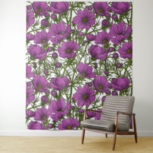 Violet cosmos flowers tapestry
