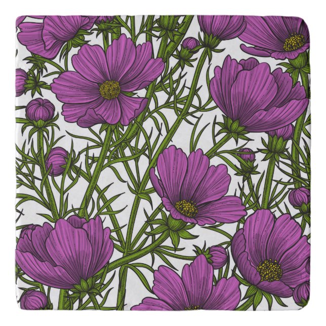 Violet cosmos flowers trivet (Front)