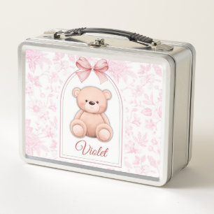 Violet   Custom Pink Teddy Bear Nursery Design  Metal Lunch Box