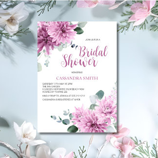 Violet Dahlia Eucalyptus Greenery Bridal Shower  Invitation