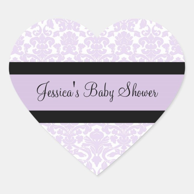 Violet Damask Baby Shower Favor Stickers (Front)