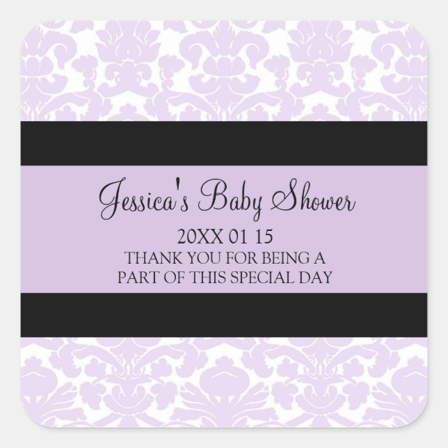 Violet Damask Baby Shower Favor Stickers (Front)