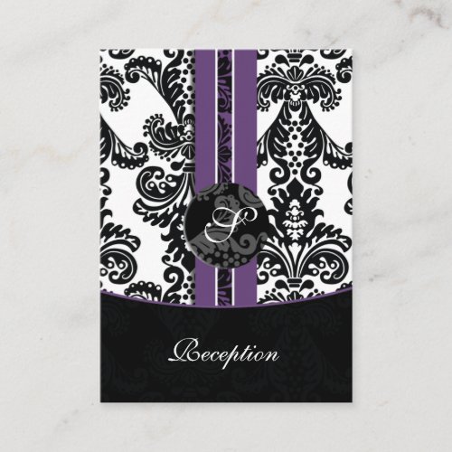 violet damask wedding Reception Cards