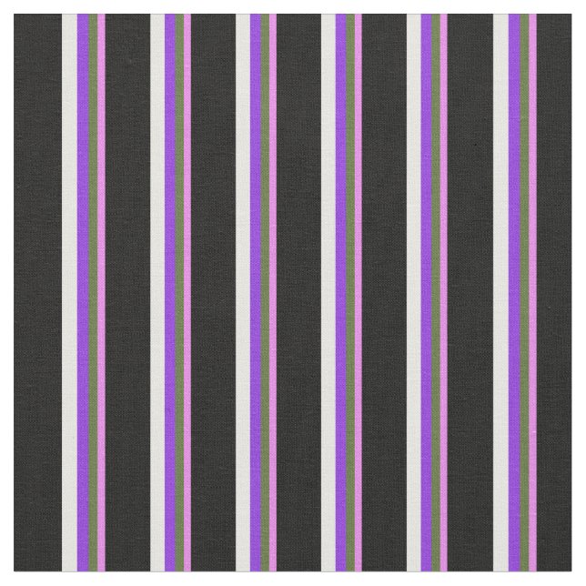 Violet, Dark Olive Green, Purple, White & Black Fabric (Close Up)