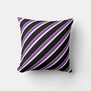 Violet, Dark Olive Green, Purple, White & Black Throw Pillow