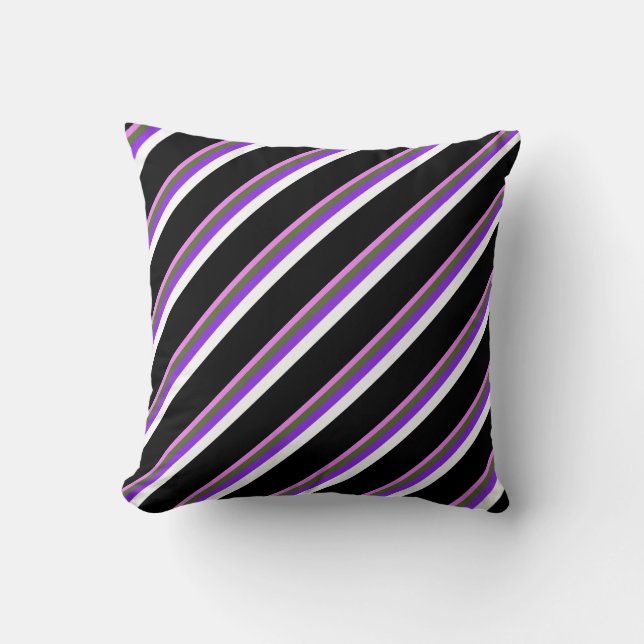 Violet, Dark Olive Green, Purple, White & Black Throw Pillow (Front)