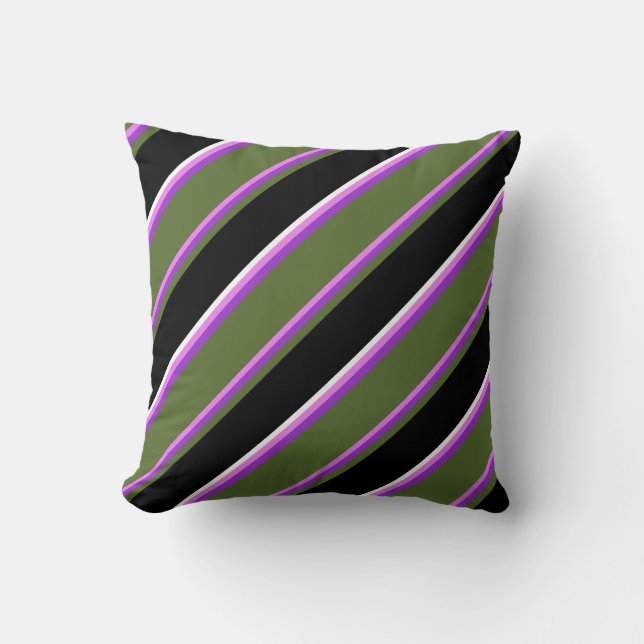 Violet, Dark Orchid, Olive Green, Black & White Throw Pillow (Front)