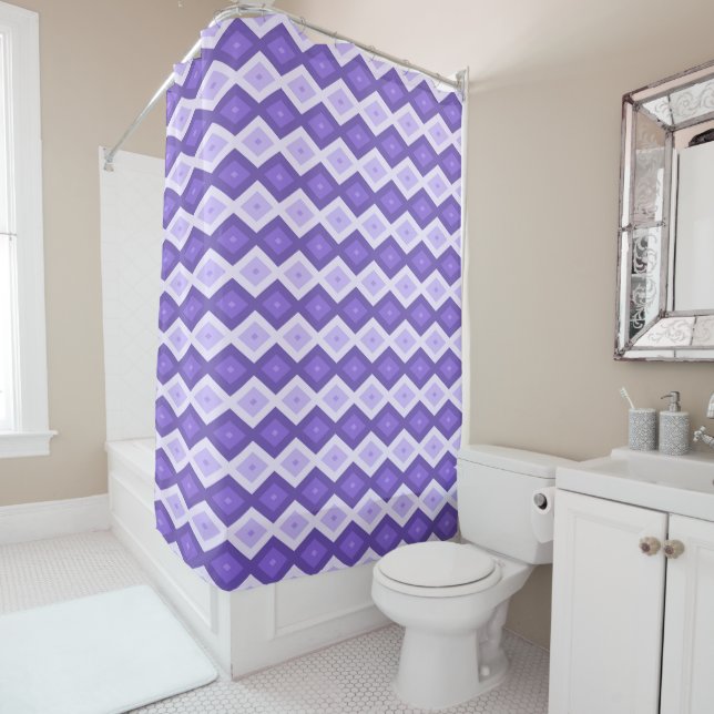 Violet diamond pattern shower curtain (In Situ)
