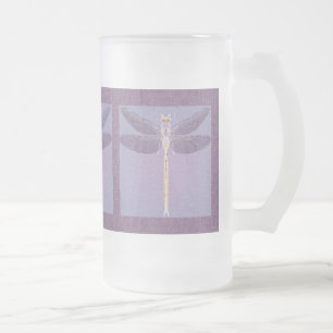 Violet Dragonfly Frosted Glass Beer Mug